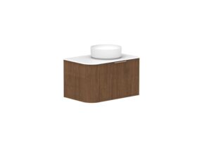 Hero - Kado Neue Fluted Single Curve All Drawer 750mm Wall Hung Vanity with Centre Basin Durasein 12mm Top Florentine Walnut