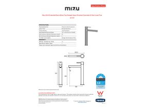 Specification Sheet - Mizu Drift Extended Basin Mixer Tap Straight Spout Brushed Gunmetal (6 Star) Lead Free