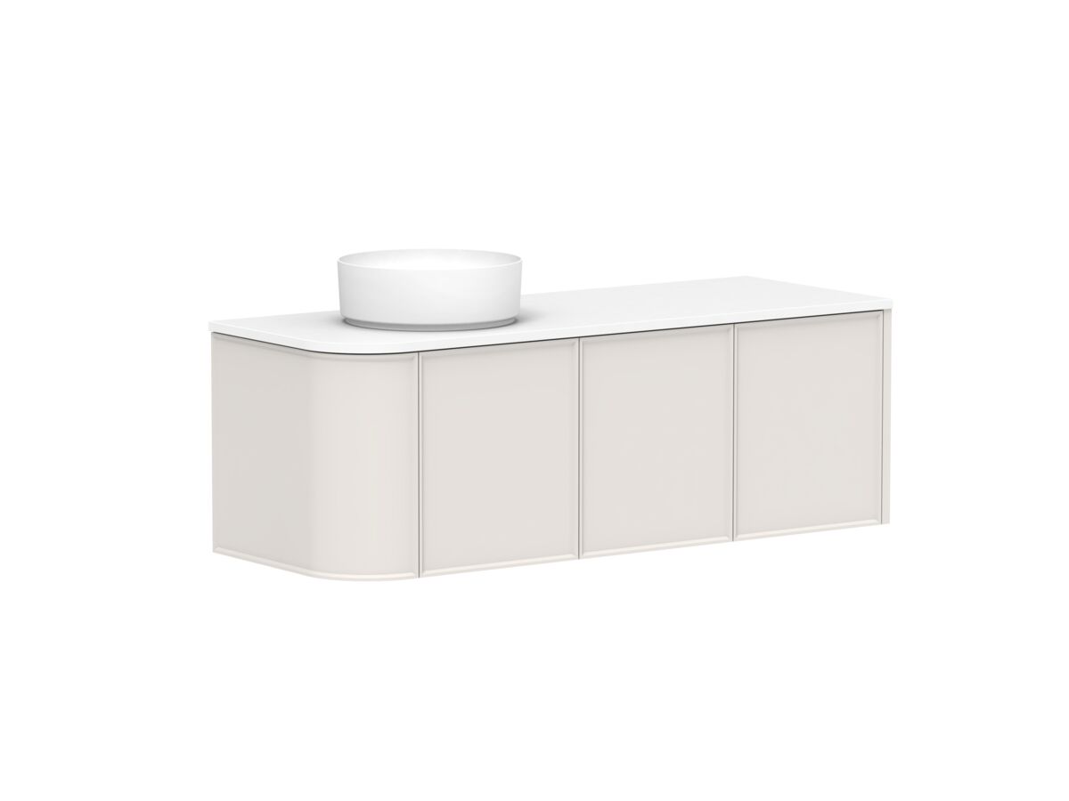 Supporting Image - Kado Era Single Curve All Door 1350mm Wall Hung Vanity with Left Hand Basin 20mm Top Feather Grey