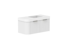 Supporting Image 2- Kado Neue Fluted Single Curve All Drawer 1050mm Wall Hung Vanity with Centre Basin Durasein 90mm Top Ultra White