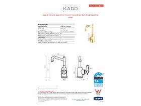 Specification Sheet - Kado Era English Basin Mixer Porcelain Handle Brass Gold (5 Star) Lead Free