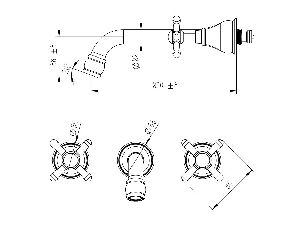 Milli Voir Wall Bath Set Cross Handle 220mm