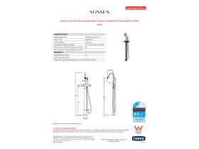 Specification Sheet - Sussex Pure Floor Mounted Bath Mixer Tap with Handshower Kit Matte Black (3 Star)