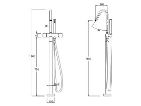 Sussex Pure Floor Mounted Bath Mixer Tap with Handshower Trimset Chrome (3 Star)