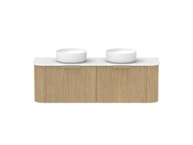 Supporting Image - Kado Neue Fluted Double Curve All Drawer 1500 Wall Hung Vanity With Double Basin Durasein 12mm Top Boston Oak