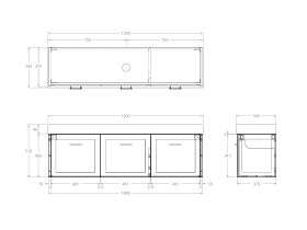 Technical Drawing - Kado Lux Ensuite All Door 1500mm Wall Hung Centre Basin 90mm Top