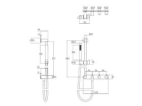 Technical Drawing - Faucet Strommen Vara Fin Wall Set with Single Rail Shower Tap System Chrome and Matte Black (3 Star) Lead Free