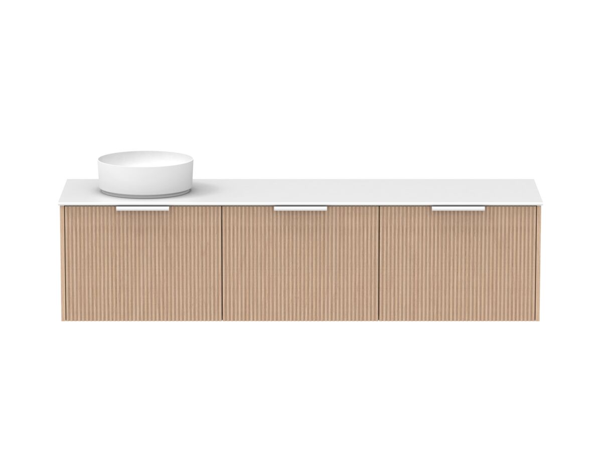 Supporting Image - Kado Neue Fluted Square All Drawer 1800mm Wall Hung Vanity with Left Hand Basin Durasein 12mm Top Blonde Oak