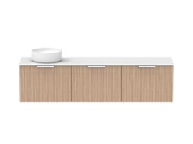 Supporting Image - Kado Neue Fluted Square All Drawer 1800mm Wall Hung Vanity with Left Hand Basin Durasein 12mm Top Blonde Oak