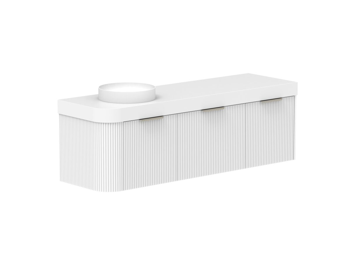 Supporting Image 2- Kado Neue Fluted Single Curve All Drawer 1650mm Wall Hung Vanity with Left Hand Basin Durasein 90mm Top Ultra White