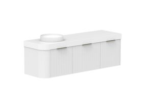 Supporting Image 2- Kado Neue Fluted Single Curve All Drawer 1650mm Wall Hung Vanity with Left Hand Basin Durasein 90mm Top Ultra White