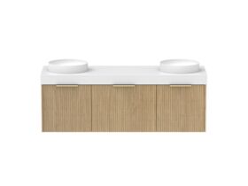 Supporting Image - Kado Neue Fluted Square All Drawer 1500mm Wall Hung Vanity with Double Basin 90mm Top Boston Oak