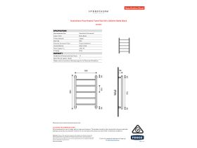 Specification Sheet - Hydrotherm Pure Heated Towel Rail 500 x 800mm Matte Black