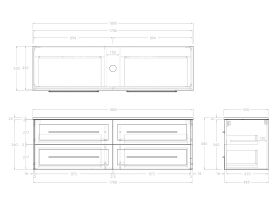 Technical Drawing - Kado Lux 1800mm All Drawer Wall Hung Vanity Unit 4 Drawers Centre Bowl Vanity 20mm Top