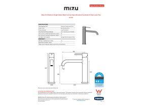 Specification Sheet - Mizu Drift Mid Basin Mixer Curved Spout Brushed Gunmetal (6 Star)