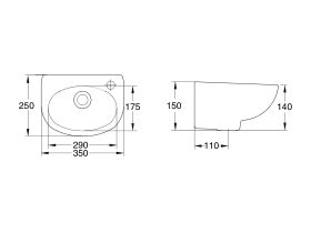 American Standard Studio Wall Basin with Fixing Kit 1 Taphole 350mm White