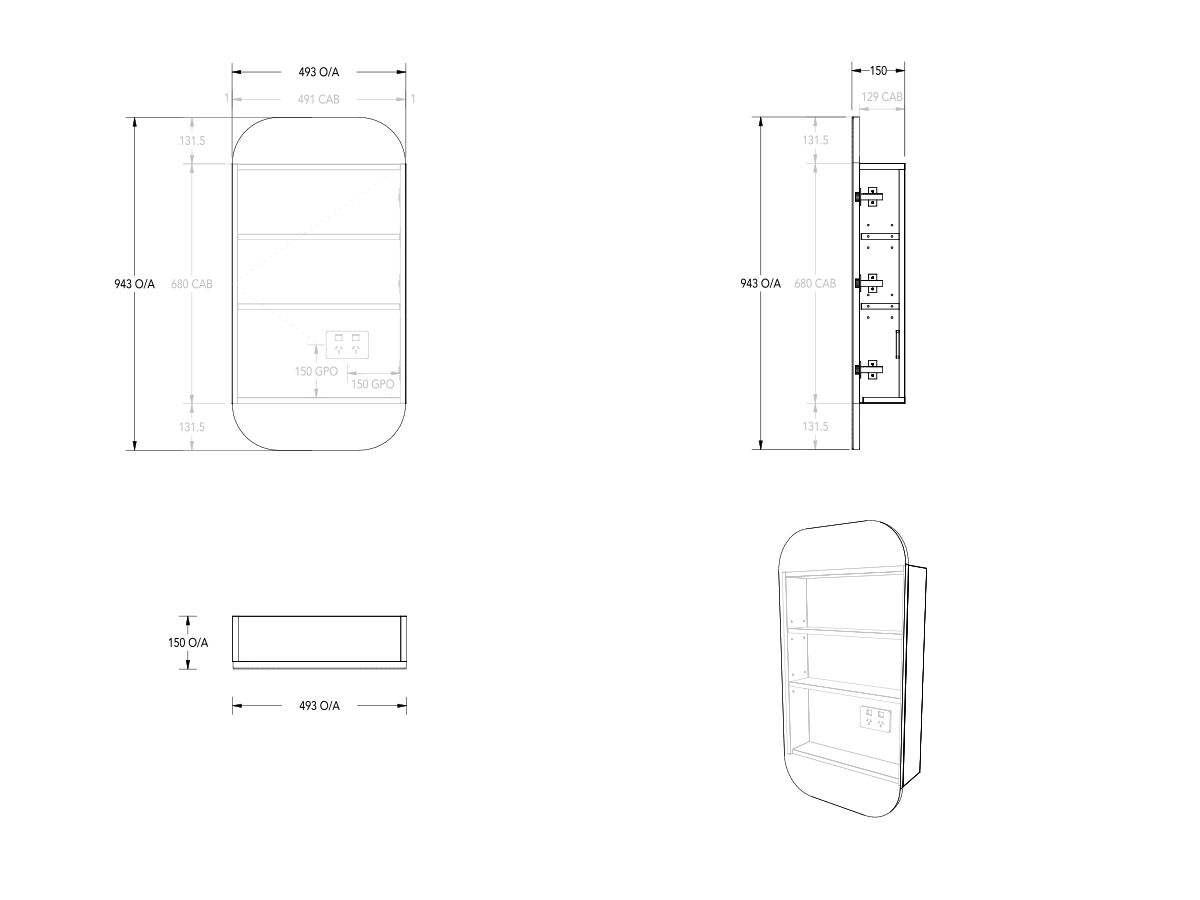 ADP Quinn by Alisa & Lysandra 1 Door Mirrored Shave Cabinet 490 x 940RH