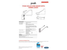 Specification Sheet - Posh Solus Sink Mixer Tap 150mm Lever Handle Chrome (4 Star)