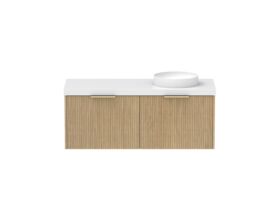 Supporting Image - Kado Neue Fluted Square All Drawer 1200mm Wall Hung Vanity with Right Hand Basin 50mm Top Boston Oak