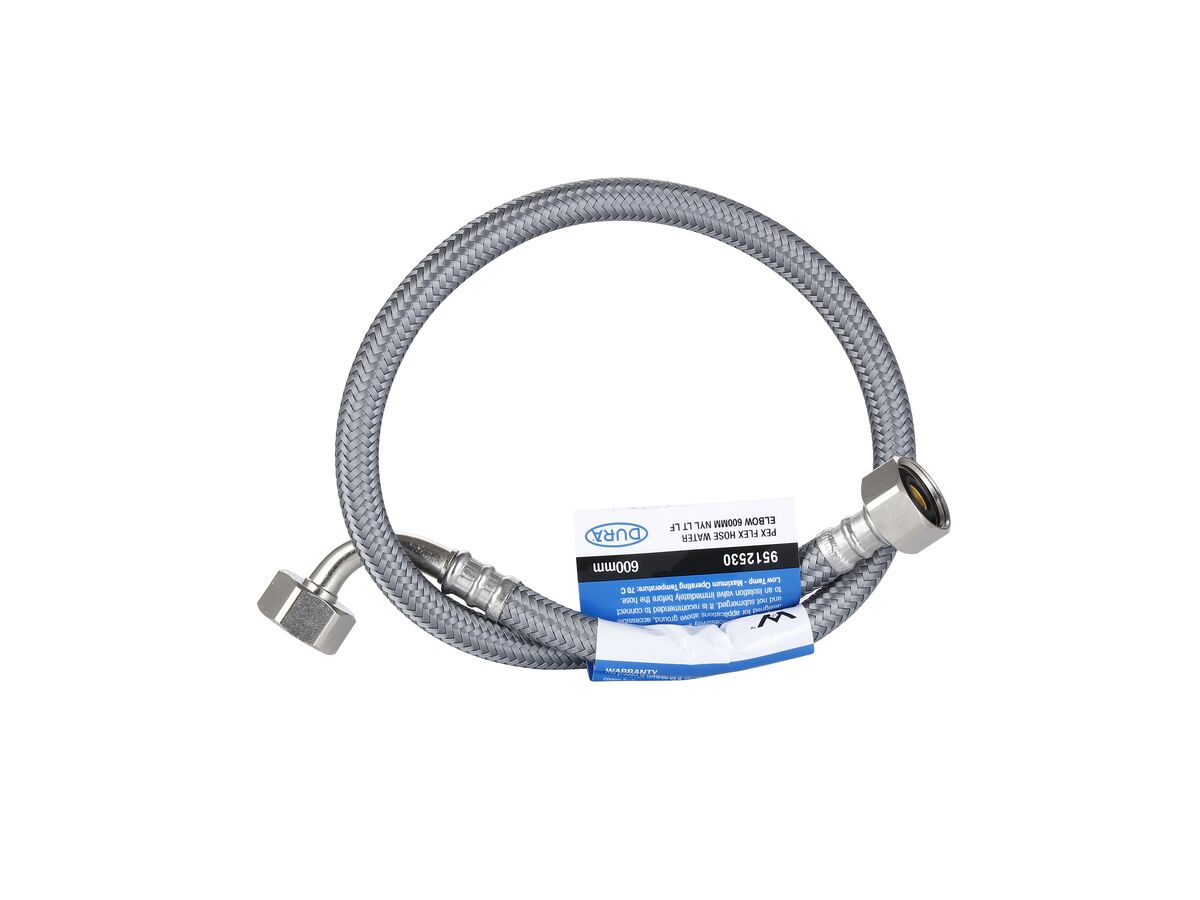 Dura Pex Flexible Hose Connector Water with Elbow 600mm Nylon Low-Temp Lead Free