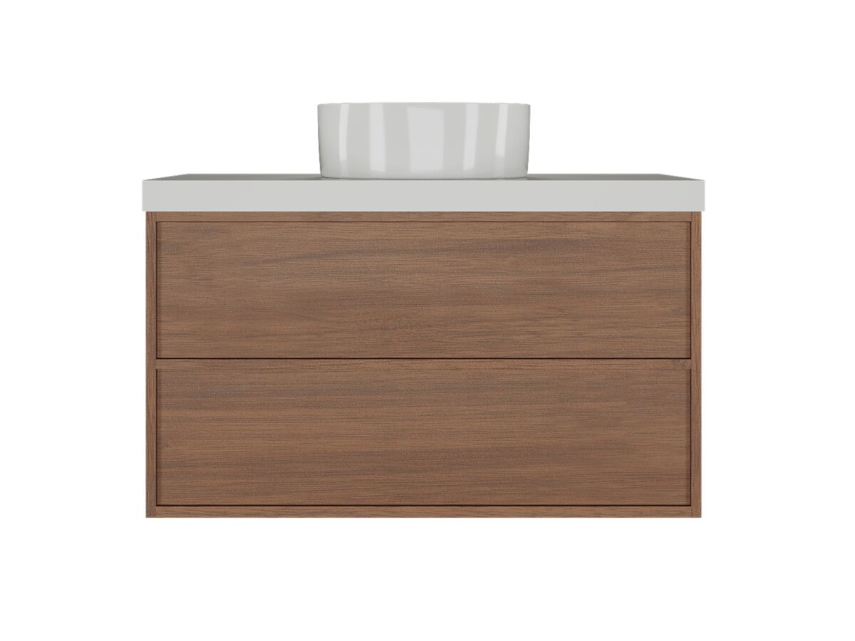 Supporting Image - Kado Aspect Wall Hung Vanity Unit 900mm 2 Drawer Caesarstone Mineral 50mm Top - Florentine Walnut