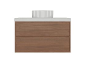 Supporting Image - Kado Aspect Wall Hung Vanity Unit 900mm 2 Drawer Caesarstone Mineral 50mm Top - Florentine Walnut