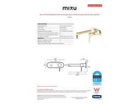 Specification Sheet - Mizu Drift Wall Basin/Bath Mixer Set Straight Spout Trimset Brushed Brass (6 Star) Lead Free