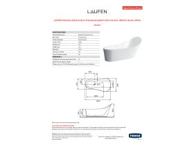 Specification Sheet - LAUFEN Palomba Solid Surface Freestanding Bath with Overflow 1800mm Sentec White