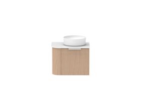 Supporting Image - Kado Neue Fluted Single Curve All Drawer 600mm Wall Hung Vanity with Centre Basin Durasein 12mm Top Blonde Oak
