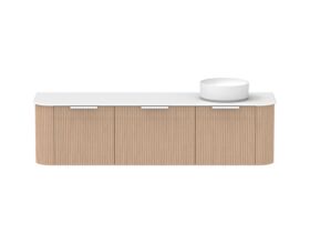 Supporting Image - Kado Neue Fluted Double Curve All Drawer 1800 Wall Hung Vanity with Right Hand Basin Durasein 12mm Top Blonde Oak