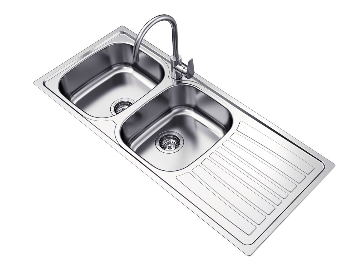 Supporting Image - Posh Bristol Double Bowl Sink 1 Taphole Left Hand Bowl with Drainer Stainless Steel