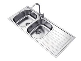 Supporting Image - Posh Bristol Double Bowl Sink 1 Taphole Left Hand Bowl with Drainer Stainless Steel