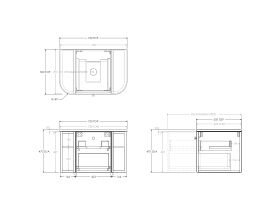 Technical Drawing - Kado Era Double Curve All Drawer 750mm Wall Hung Vanity with Centre Basin 20mm Top