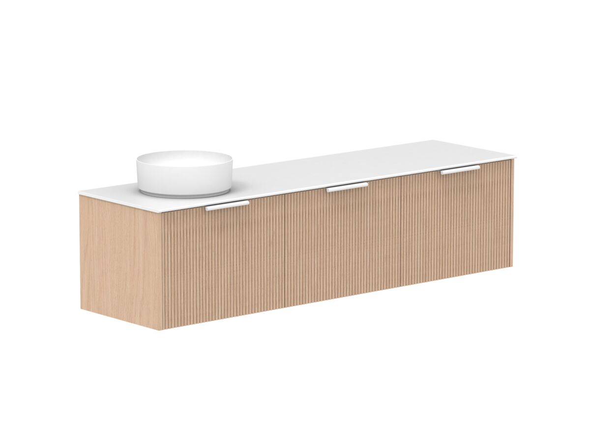 Supporting Image 2- Kado Neue Fluted Square All Drawer 1800mm Wall Hung Vanity with Left Hand Basin Durasein 12mm Top Blonde Oak