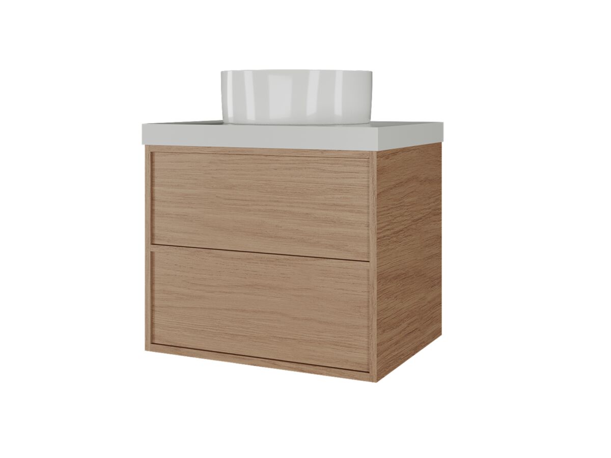 Supporting Image - Kado Aspect Wall Hung Vanity Unit 600mm 2 Drawer Caesarstone Mineral 50mm Top - Boston Oak