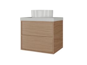 Supporting Image - Kado Aspect Wall Hung Vanity Unit 600mm 2 Drawer Caesarstone Mineral 50mm Top - Boston Oak