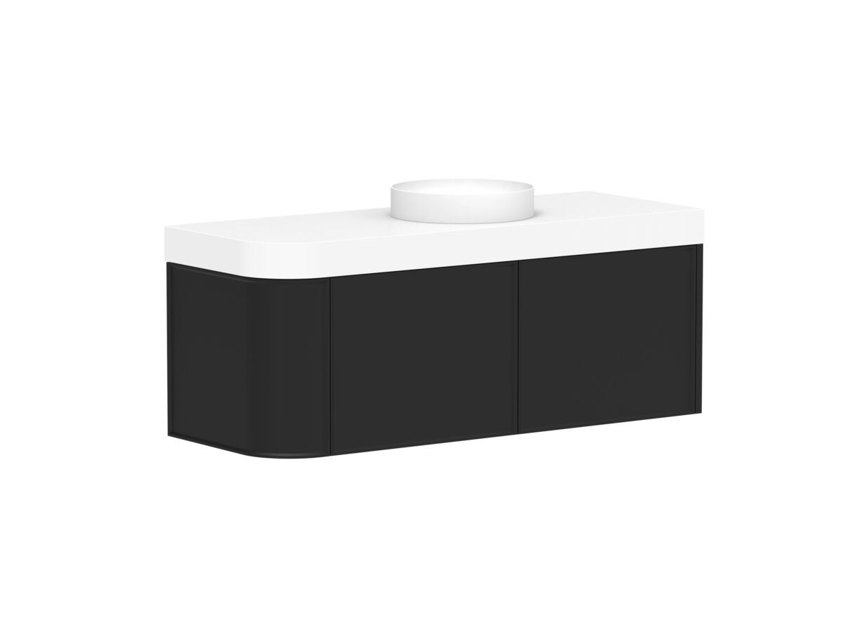 Supporting Image - Kado Era Single Curve All Drawer 1350mm Wall Hung Vanity Centre Basin 90mm Durasein Top Matte Black