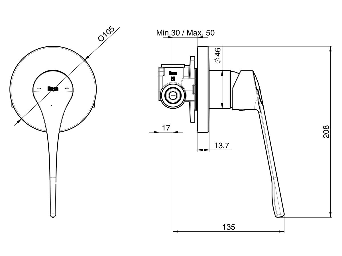 Roca Atlas Shower Mixer with Extended Lever Chrome