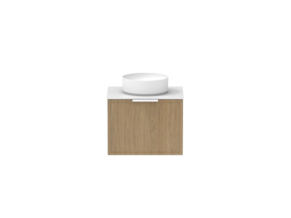 Supporting Image - Kado Lux Slim All Drawer 600mm Wall Hung Vanity with Centre Basin Durasein 12mm Top Boston Oak