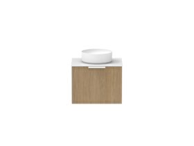 Supporting Image - Kado Lux Slim All Drawer 600mm Wall Hung Vanity with Centre Basin Durasein 12mm Top Boston Oak