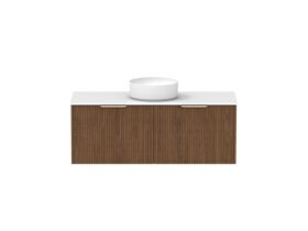 Supporting Image - Kado Neue Fluted Square All Drawer 1200mm Wall Hung Vanity with Centre Basin Durasein 12mm Top Florentine Walnut