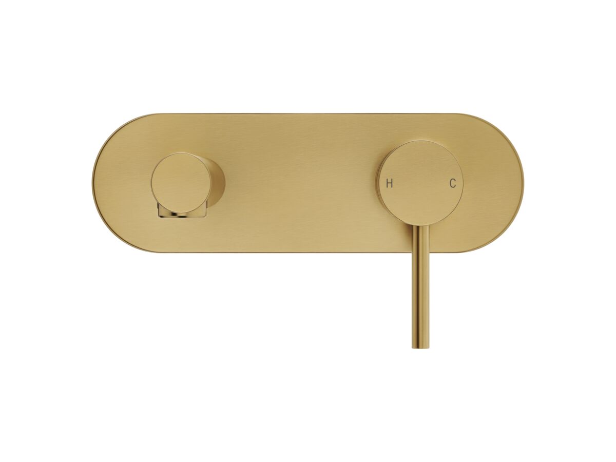 Supporting Image 2 - Mizu Drift Wall Basin / Bath Mixer Set with Straight Spout Kit Brushed Brass (6 Star) Lead Free - Front