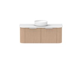 Supporting Image - Kado Neue Fluted Double Curve All Drawer 1200 Wall Hung Vanity with Centre Basin 20mm Blonde Oak