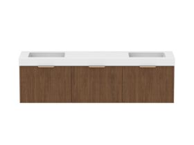 Supporting Image - Kado Neue Fluted Square All Drawer 1800mm Wall Hung Vanity with Double Basin 90mm Top Florentine Walnut