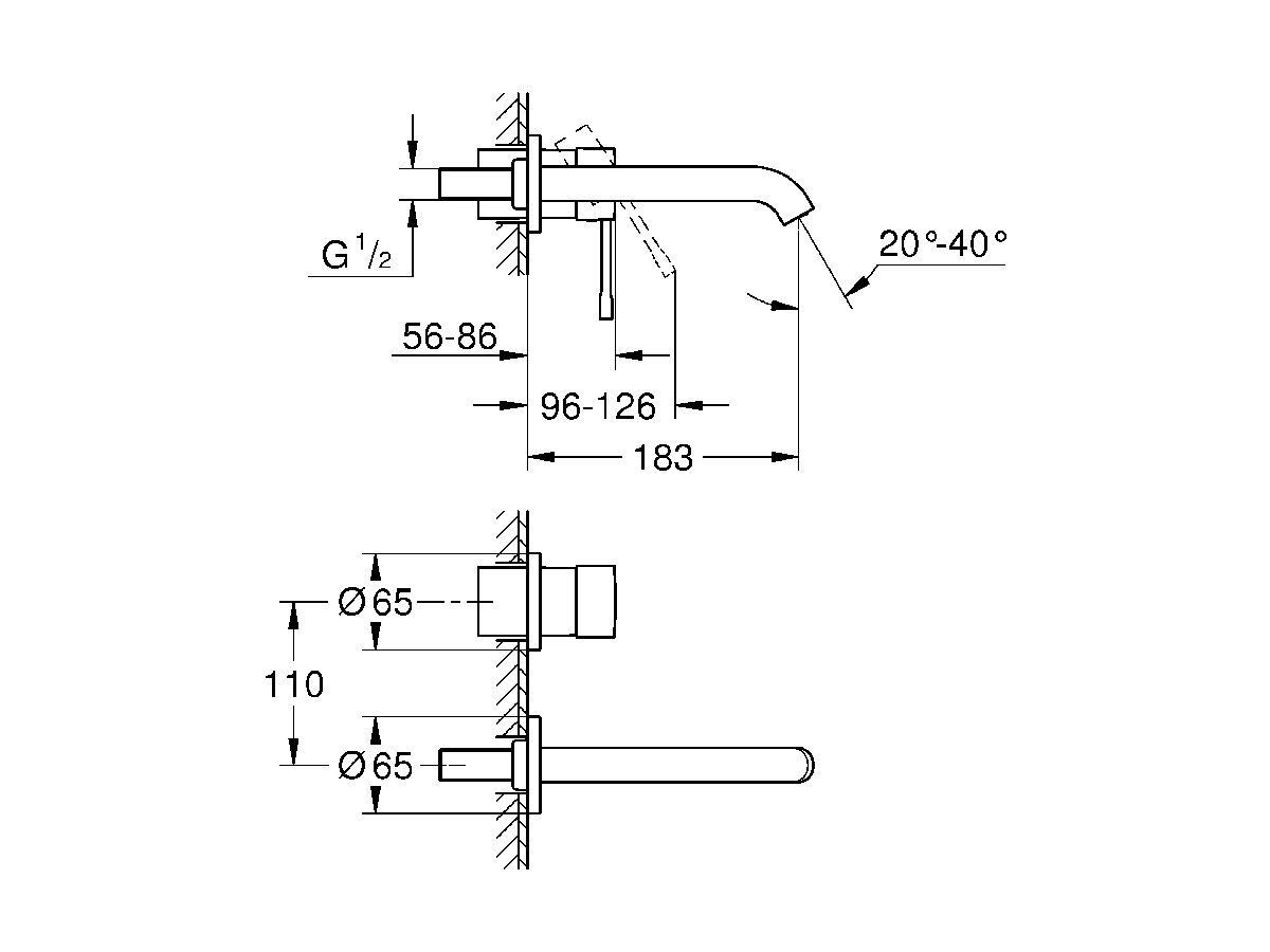 GROHE Essence Wall Basin Mixer Tap Set 180mm Brushed Cool Sunrise (5 Star)