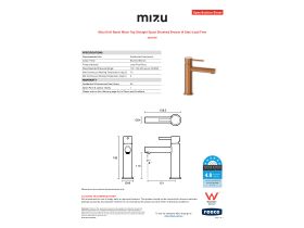 Specification Sheet - Mizu Drift Basin Mixer Tap Straight Spout Brushed Bronze (6 Star) Lead Free