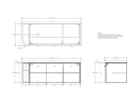 Technical Drawing - Kado Era Single Curve All Door 1350mm Wall Hung Vanity with Left Hand Basin 20mm Top