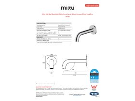 Specification Sheet - Mizu Drift Wall Basin/Bath Outlet Curve Spout 160mm Chrome (6 Star) Lead Free