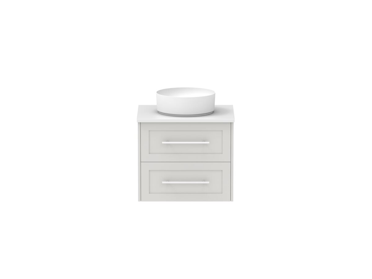 Hero - Kado Lux All Drawer 600mm Wall Hung Vanity Centre Basin 20mm - Feather Grey - Front