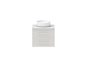 Hero - Kado Lux All Drawer 600mm Wall Hung Vanity Centre Basin 20mm - Feather Grey - Front